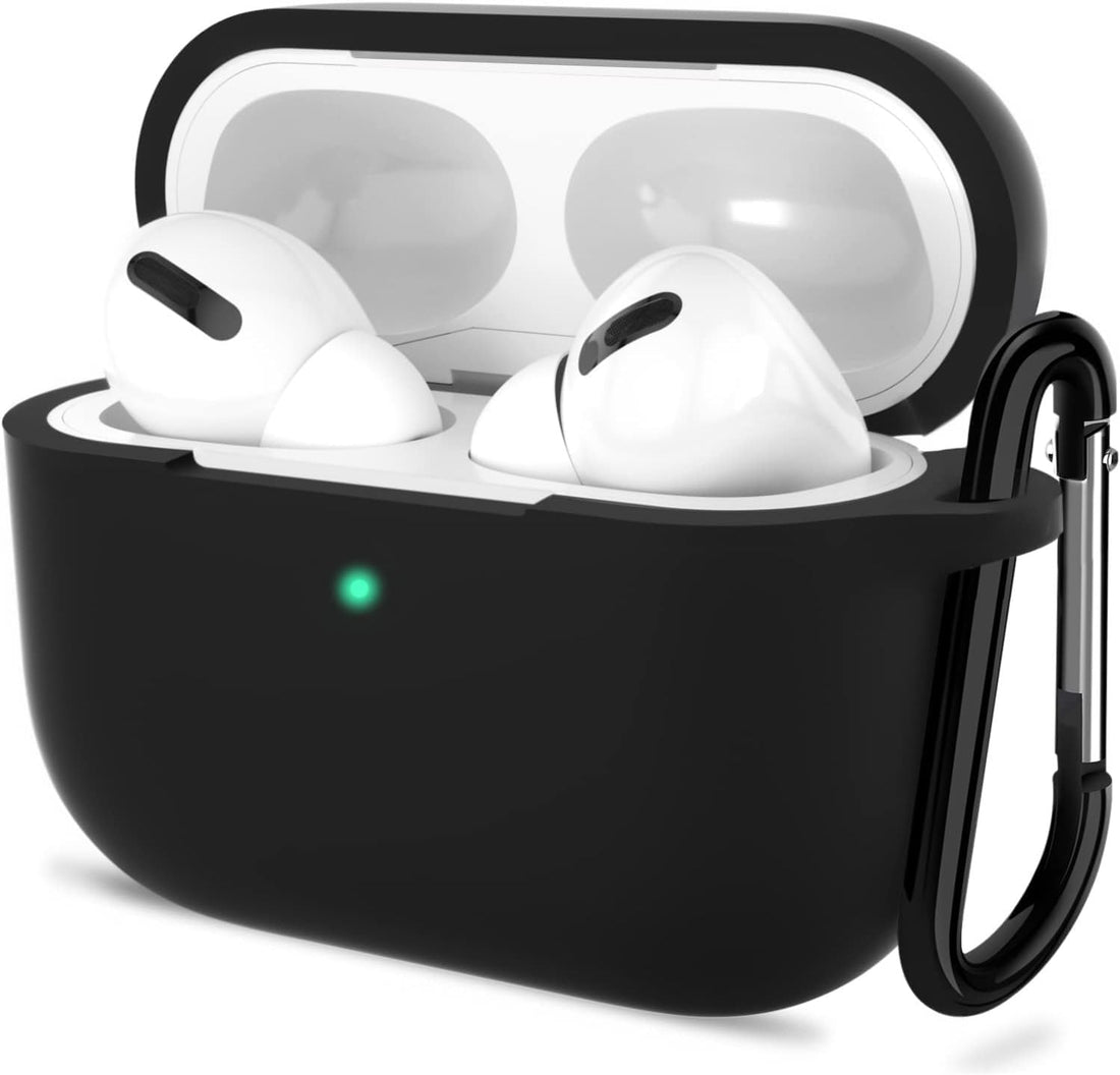 Dl3 Mobilak AirPods Pro Case Cover, Silicone Protective Charging Case Skin with Keychain, Compatible with Apple AirPods Pro 1st Generation 2019, Wireless Charging, Front LED Visible (Black)