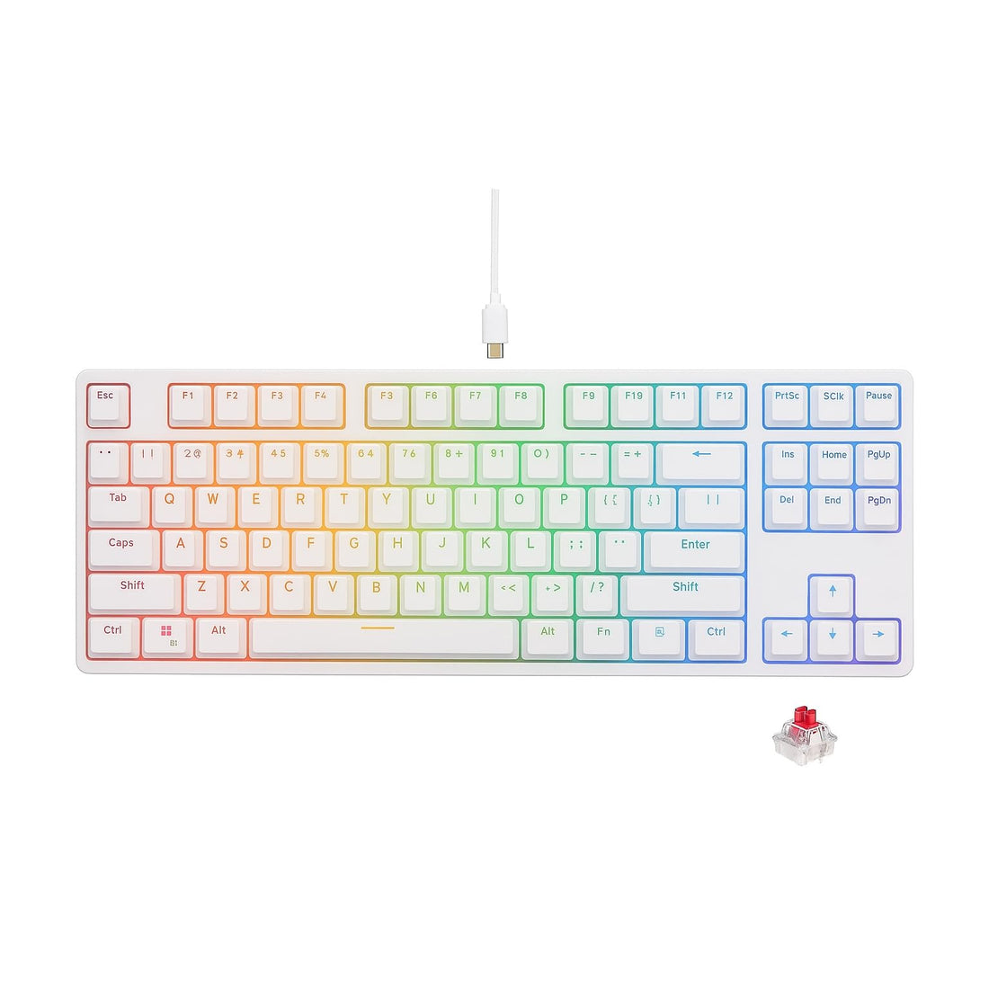 GTUNE GK687 Gaming Mechanical Keyboard - Gateron Red Switches - Full RGB LED Lighting - Programmble Keys with Software (White)