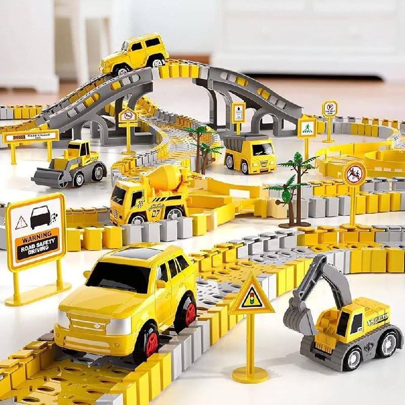 Construction Track Car Set It allows them to build, plan, and control the movement of vehicles themselves!The flexible and easy-to-assemble tracks include bridges, signs,