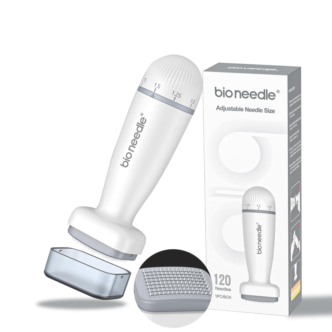 Derma Stamp 120 Microneedling Stamp Adjustable dermastamp 0-2mm Derma Roller Microneedling Pen for Hair Growth Face Skin Care (White)
