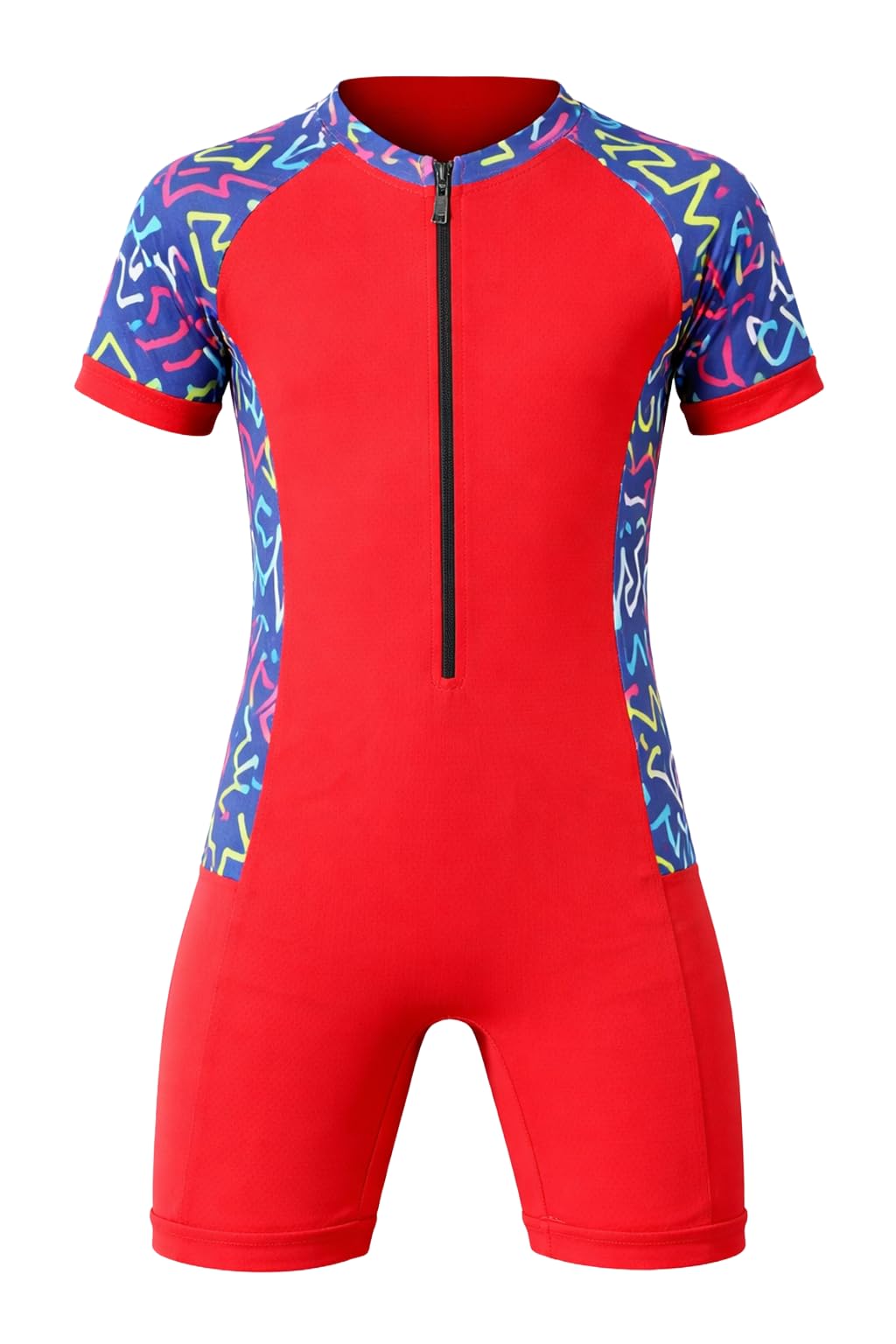 Kids Swimwear One Piece Swimsuit Short Sleeve Zipper Front Elastic Quick Dry Swimwear for Boys Girls Beach Swim