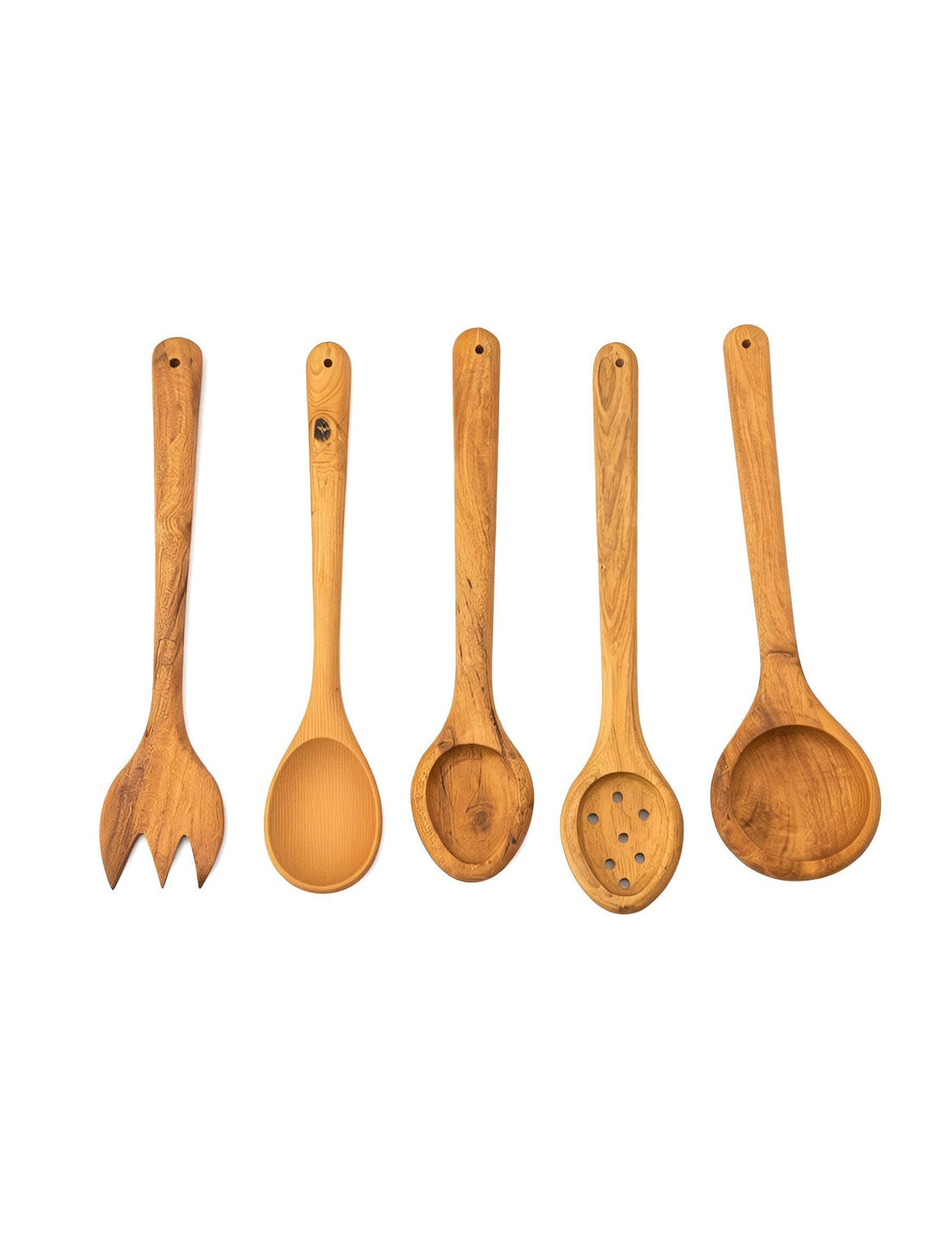 Cooking Essentials - 5-Piece Acacia Wooden Utensils Set with Spatula, Slotted Spoon, and Pasta Spoon for Rustic Kitchen Experience