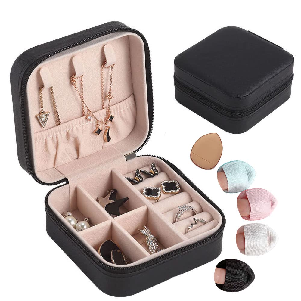 XiFiMak Small Travel Jewelry Box Organizer Display Case for Girls Women Gift Rings Earrings Necklaces Storage (Black)