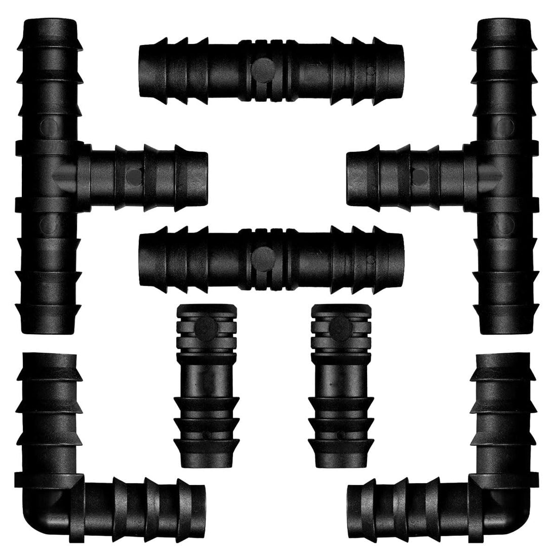 8Pcs Drip Irrigation Connector Fittings for 1/2 Inch (16mm) Tubing Hose Garden Barbed Plastic Hose Connector for Garden Irrigation Systems, Black (Mixed)