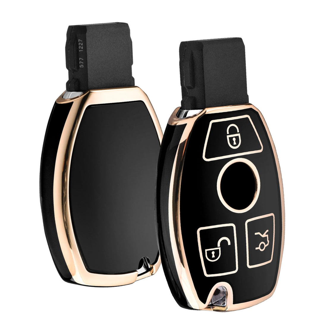 Key Case Suitable for Mercedes Benz, Key Case Cover for Mercedes Benz W204 W211 2-3 Keyless Buttons A B C E Class (Golden Edge Black)