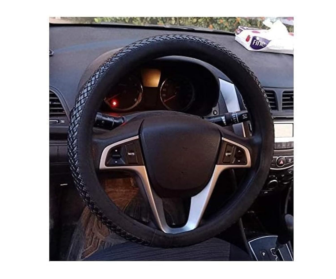 Generic Car Steering Wheel Cover Braided Leather Black Color Suitable for Most Cars