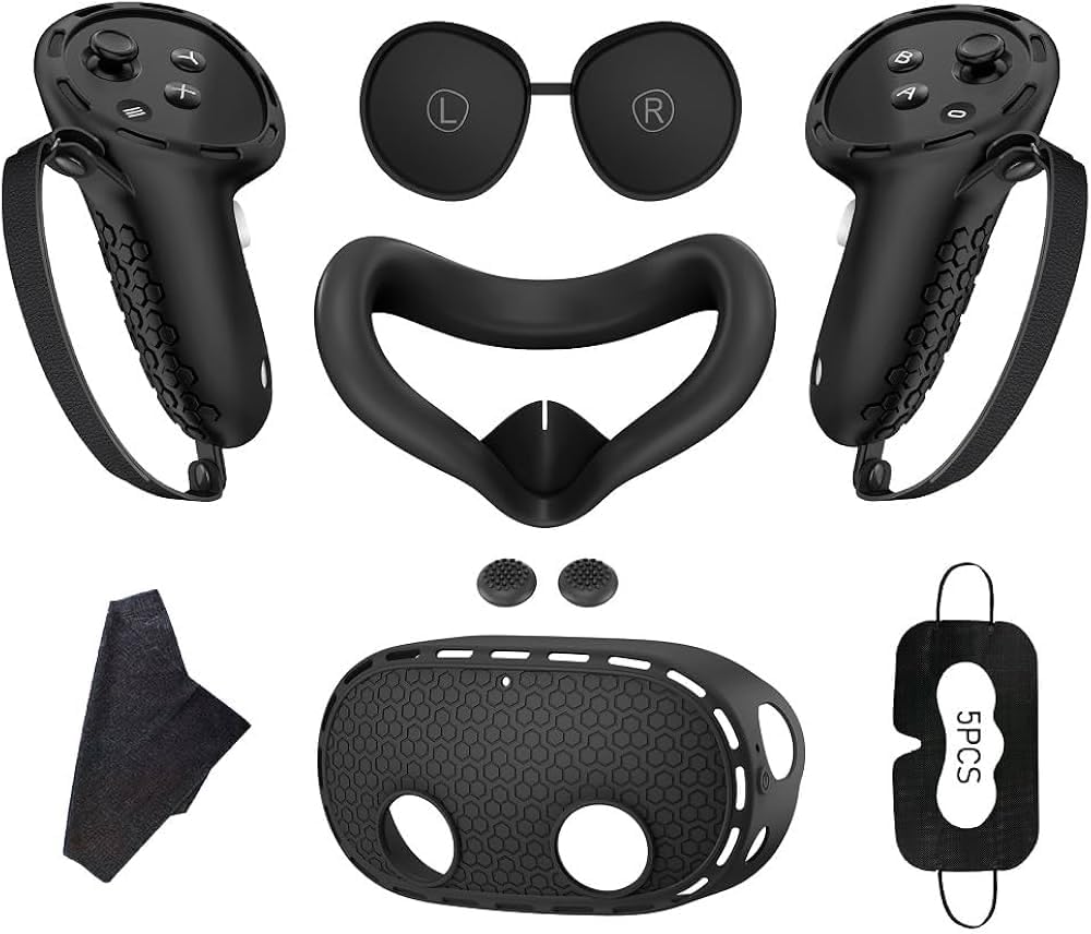 Fekra 7 Pcs VR Accessories Set for Meta Quest 3S, VR Anti-Scratch Protective Kit with Controller Grip Covers, Shell Cover & Anti-Drop Protection (BLACK - CLC)