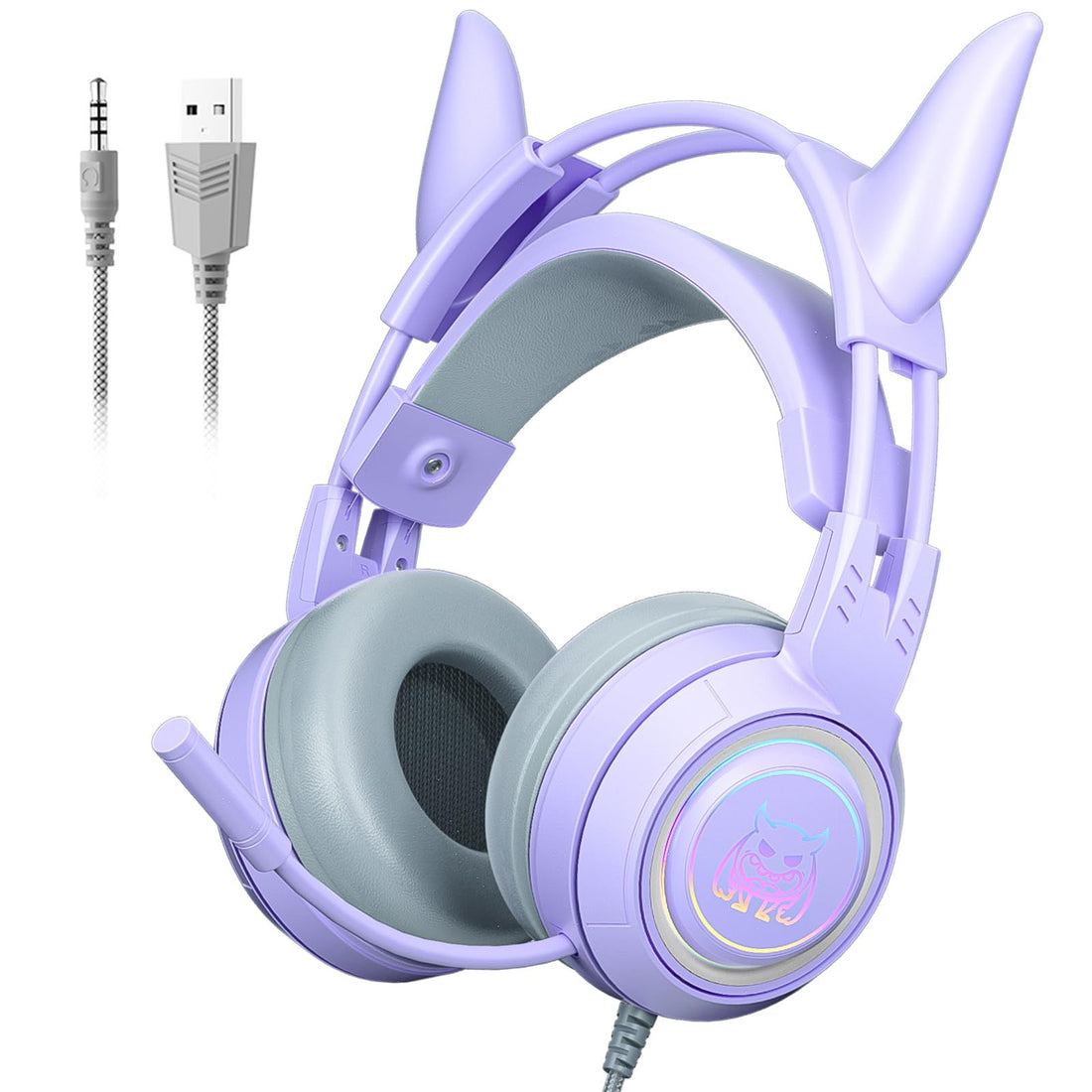 Purple Stereo Gaming Headset for PC Xbox One PS5 Switch, Wired RGB Headphones with Mic, Surround Sound, Soft Earmuffs, Noise Cancelling Over Ear Cute Headphones for Girls Kids, Magic Ear