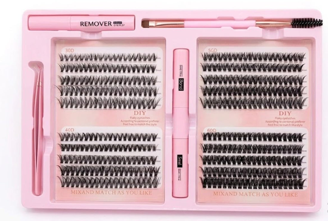 480pcs Lash Clusters Individual Lashes Eyelash Extension Kit D Curl Volume Cluster Eyelashes with Lash Bond and Seal and Lash Tweezers+ REMOVER -Application at Home Lash Extension Kit(MIX)