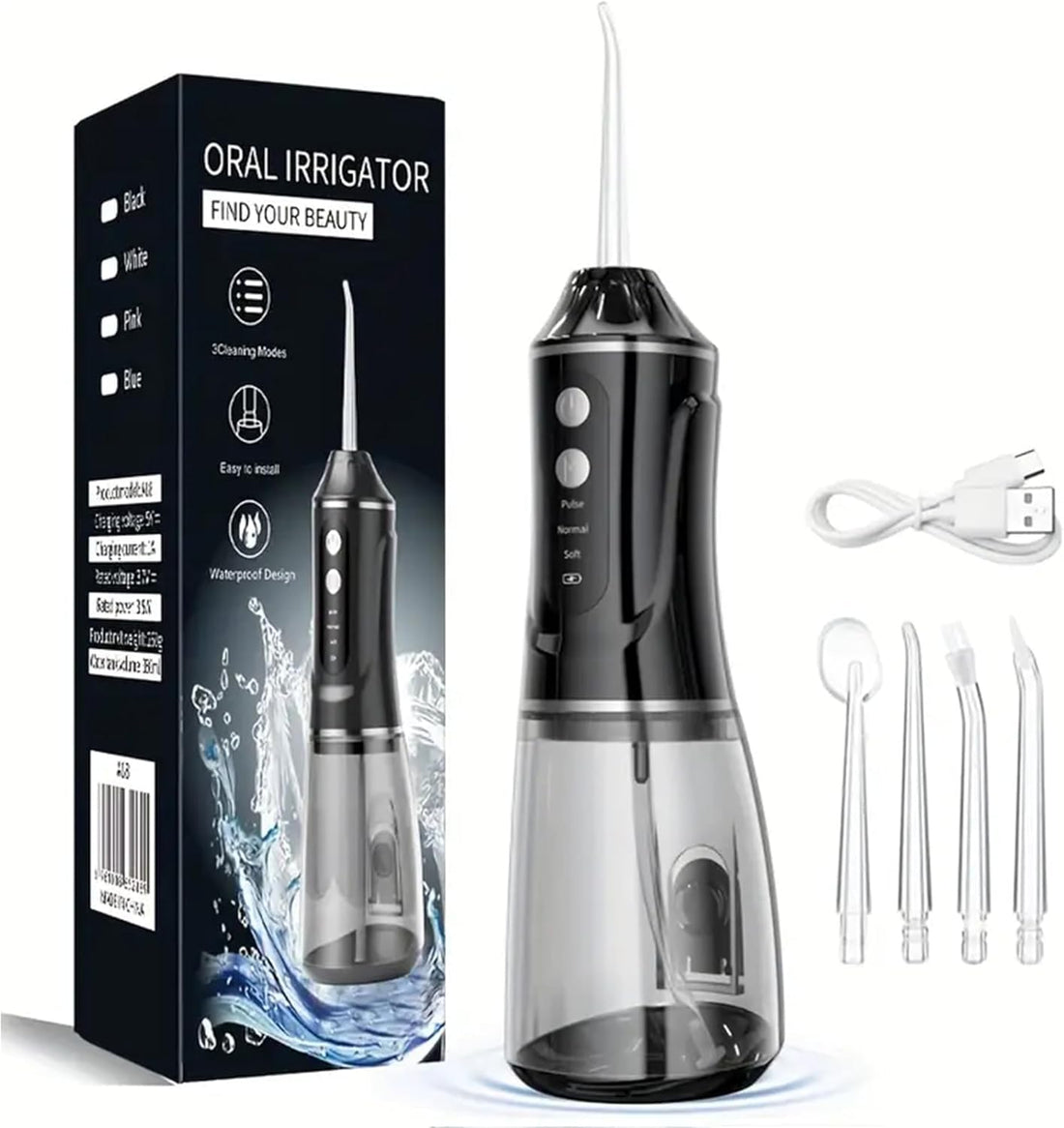380ml Cordless Portable Oral Irrigator IPX7 Waterproof 4 Jet Tips