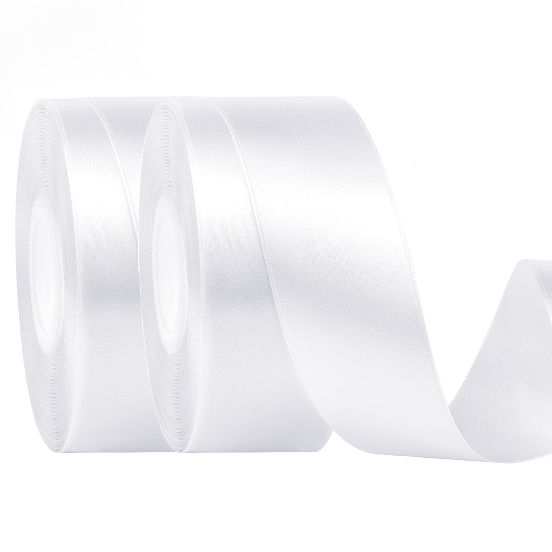 HONGCI 2 x 25mm Wide Thick Satin Ribbon - 22m, 1 inch White Wedding Car & Gift Wrapping Ribbon