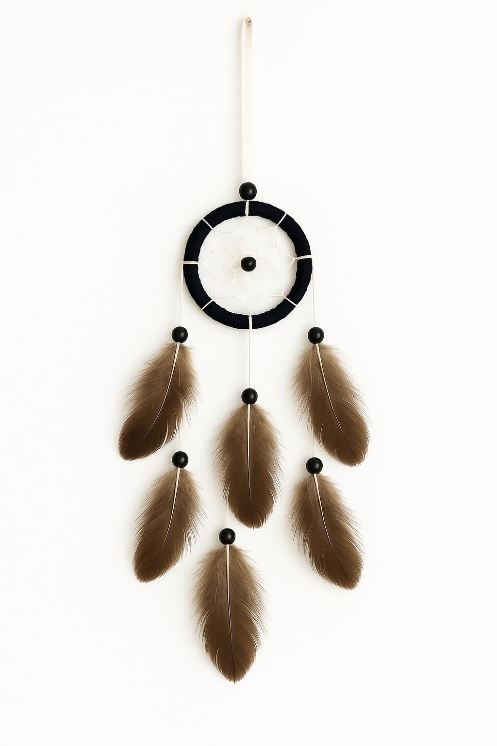 Rustic Handmade Dream Catcher Wall Hanging with Feathers and Beads Boho Tribal Inspired Hanging Ornament for Home Bedroom Living Room Office Car Bag Decor