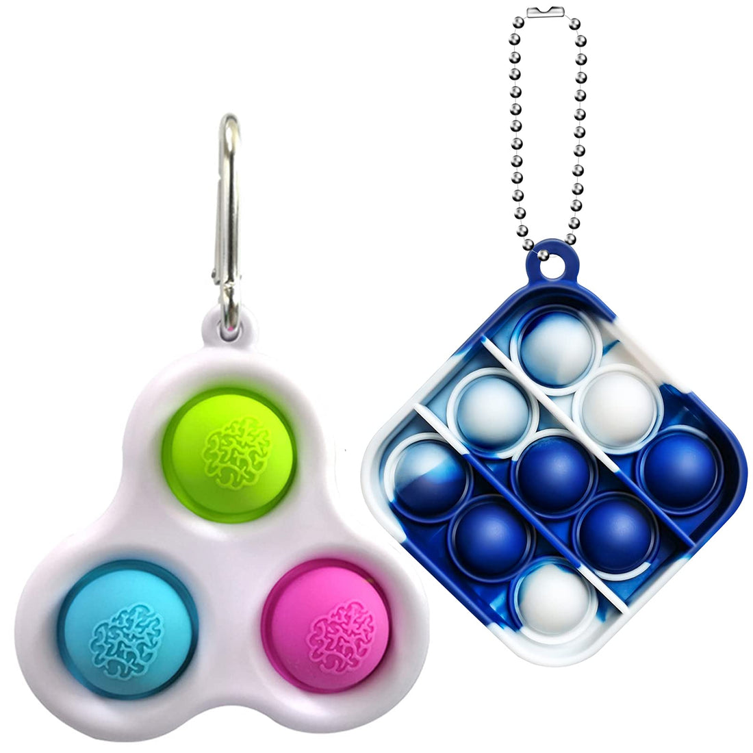 Simple Popper Fidget Bubble Toy, Fidget Dimple Toy with Fidget Keychain, Handheld Mini Silicone Stress Relief Popper Toys, Squeeze Bubble Sensory Toys for Kids Adults