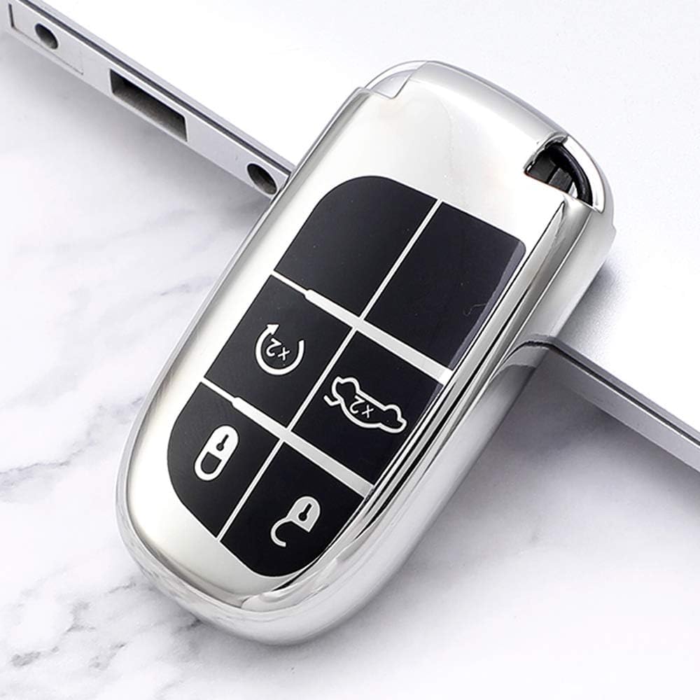 TPU Car Key Fob Cover - Stylish Fashion Design - Compatible with Jeep Renegade, Grand Cherokee, Dodge Ram, Charger, Challenger, Chrysler 300C, Journey - Remote Key Fob Case