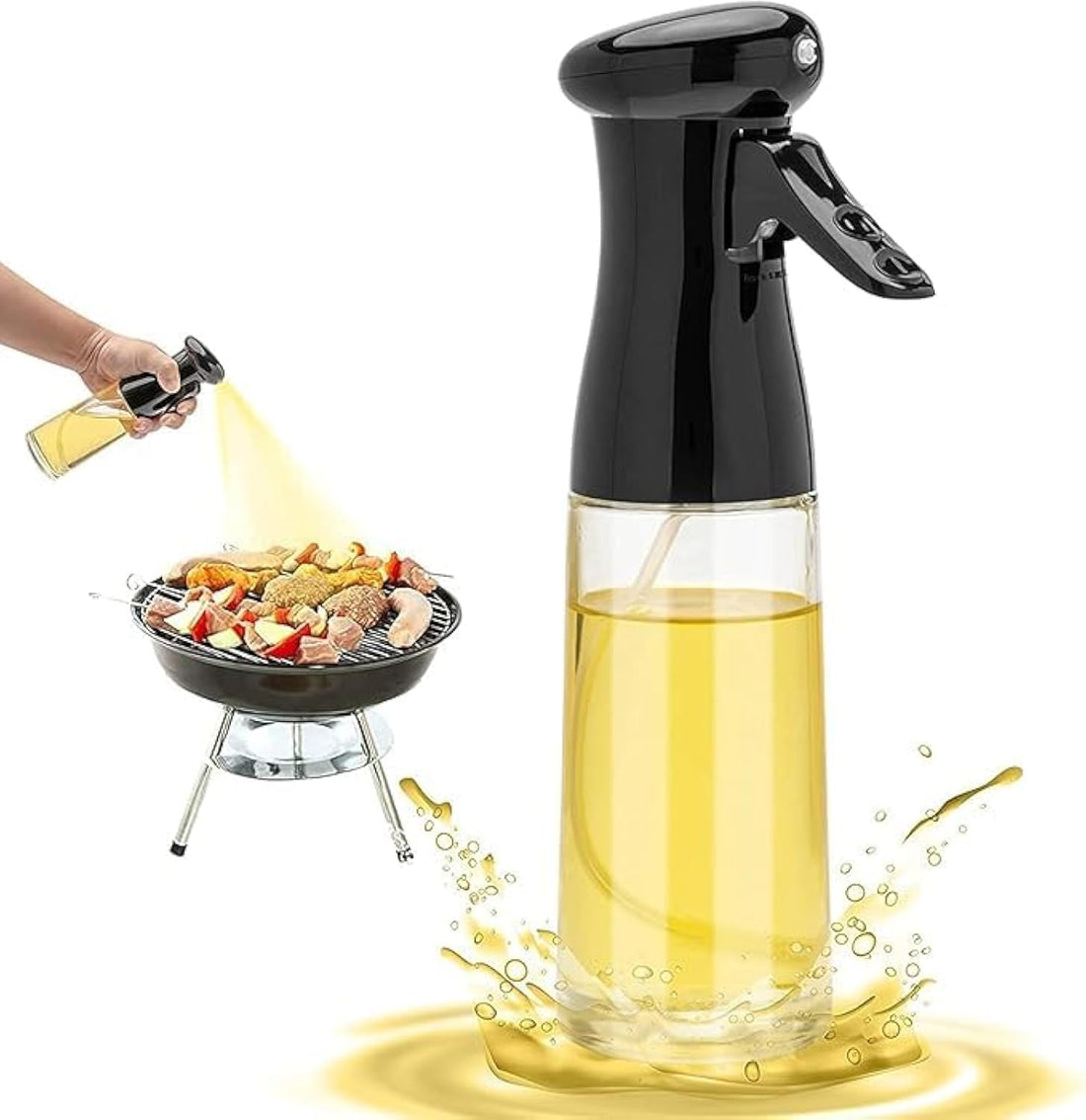 Olive Oil Sprayer for Cooking - 200ml Glass Oil Dispenser Bottle - Refillable Oil Vinegar Spray Sprayer for Kitchen, Air Fryer, Salad, Baking, Grilling, Frying