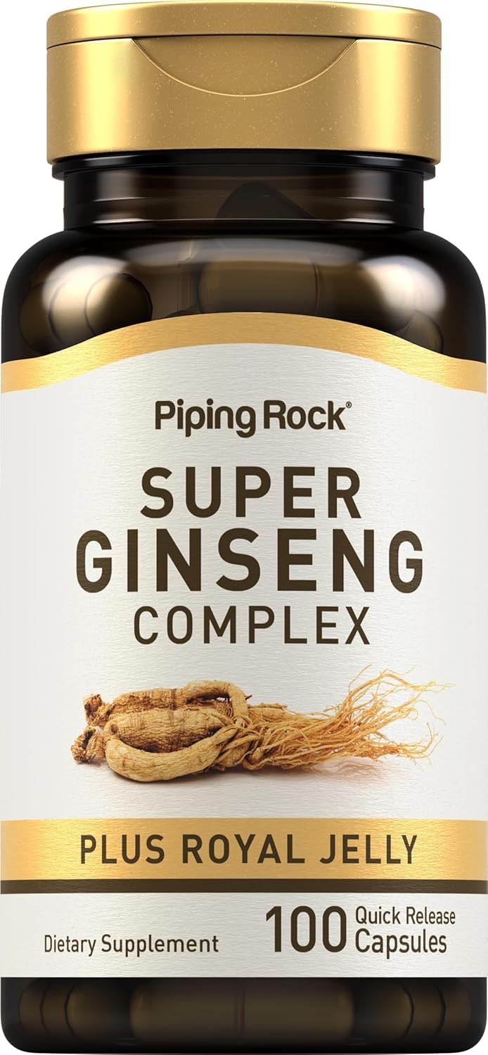 Super Ginseng Complex with Royal Jelly | 100 Quick Release Capsules | Herbal Energy, Vitality & Wellness Formula | Panax Ginseng, Siberian Ginseng, Royal Jelly & Herbal Blend | Non-GMO, Gluten Free