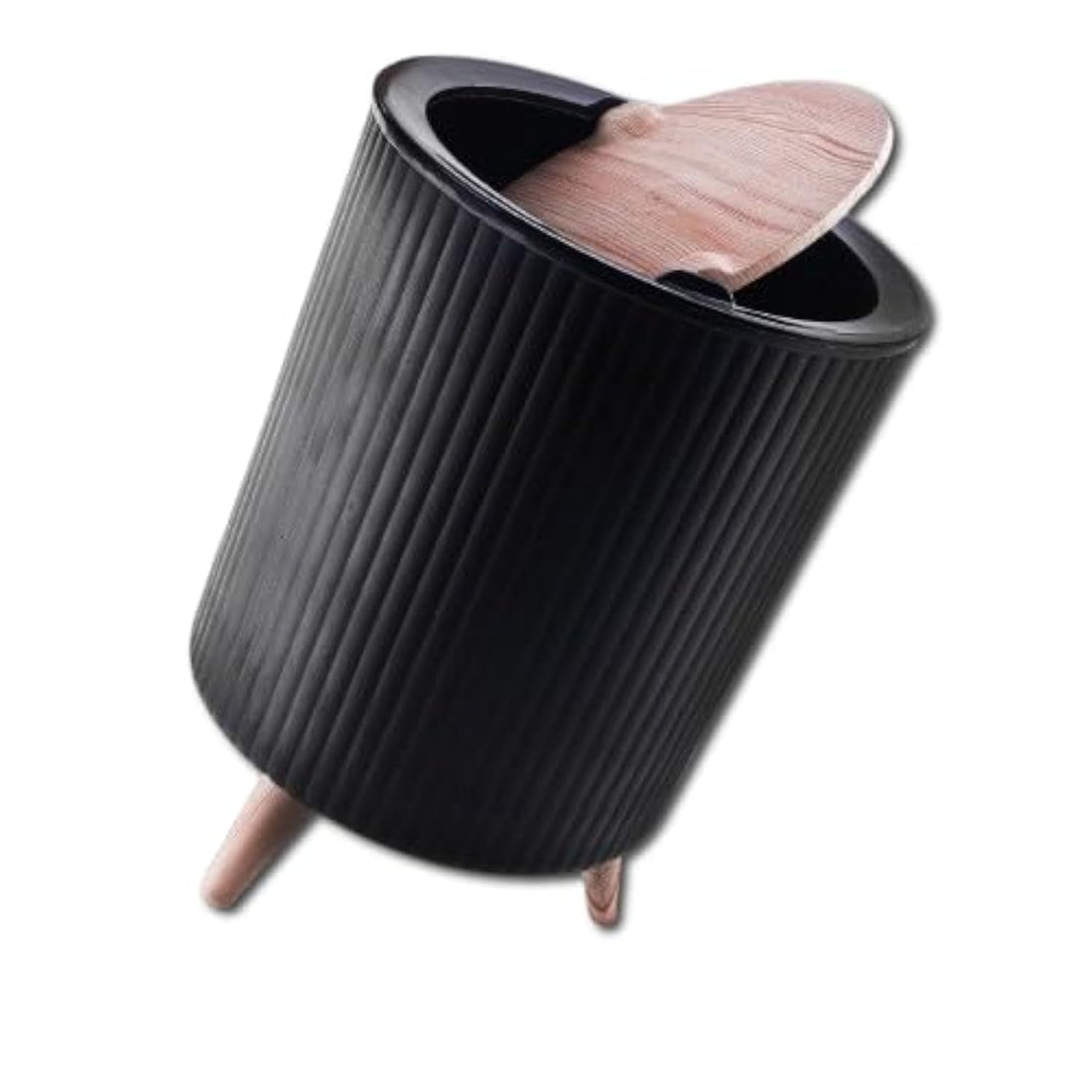 Decoration Trash Can, Creative Sliding Lid and Wooden Legs, Black