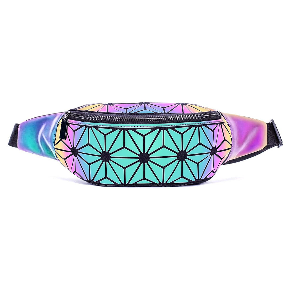 boshiho Fanny Packs for Women Men, Luminous Holographic Chest Bag Geometric Waist Pack for Travel, Rave Festival, Running, Sports (waist bag 02)