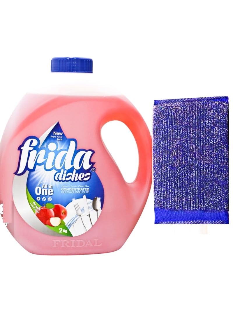 Frida Dishwasing Liquid Red Apple 2kg + Sponge Multi Color