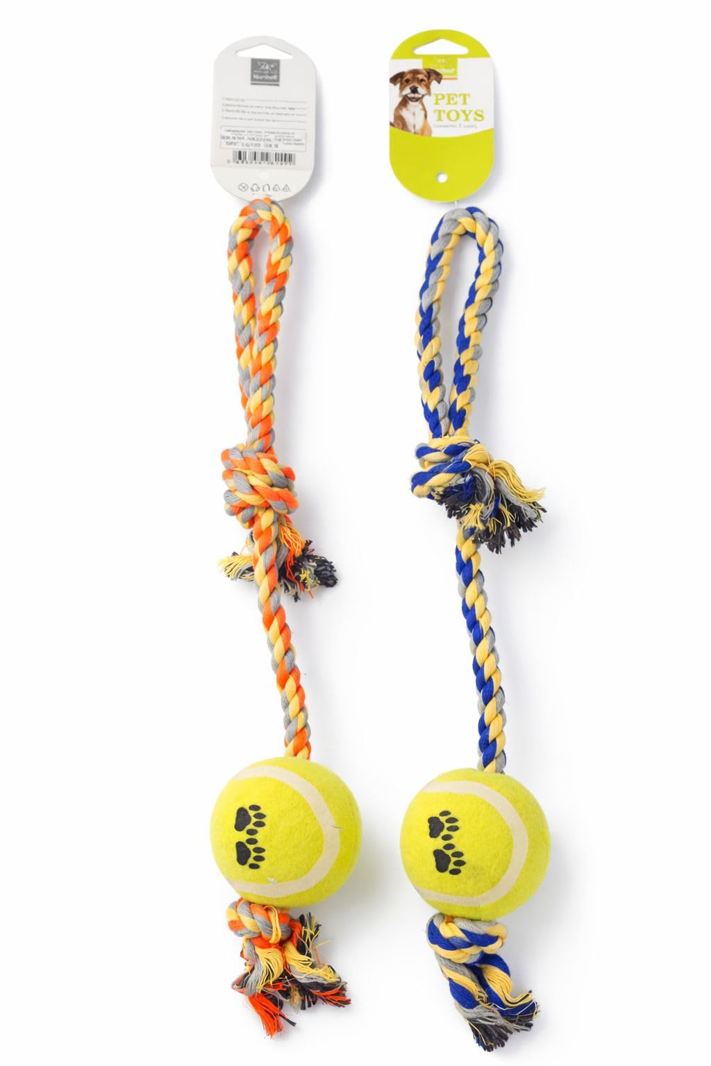 Nunbell Pet Toy Rope with Tennis Ball, Braided Cotton Rope Dog Toy for Interactive Play and Teeth Cleaning (OrangeXYellow)