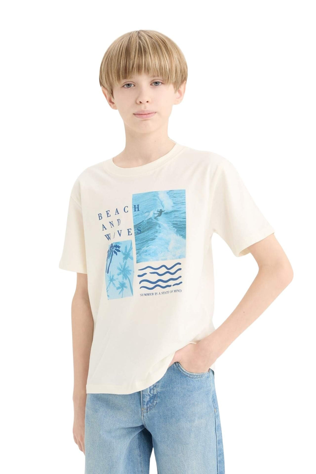 DeFacto Boys New Regular Fit Crew Neck Short Sleeve Casual Knitted Short Sleeve T-Shirt E0092A8 Short Sleeve T-Shirt