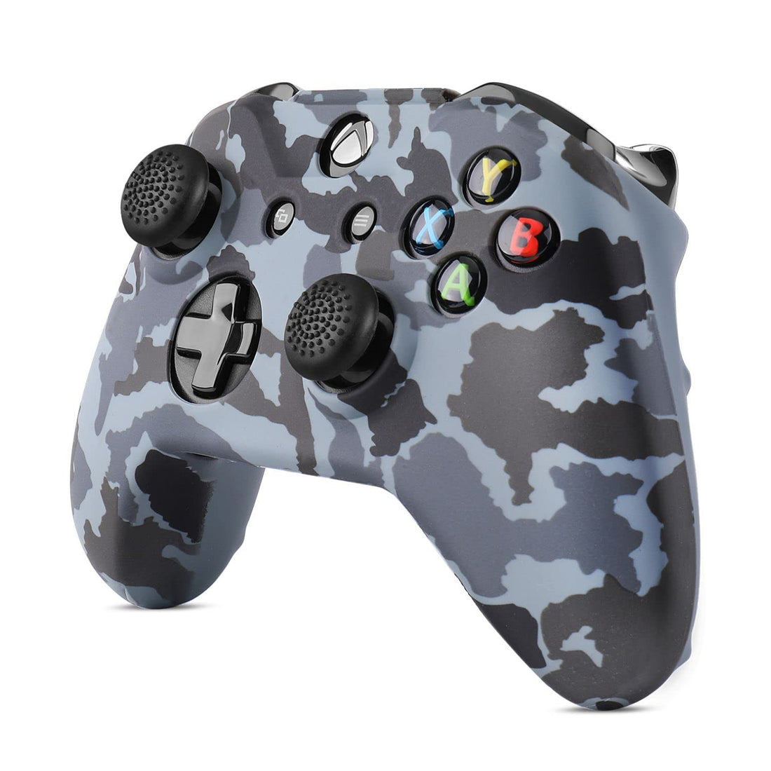 TNP Silicone Gel Controller Skin Set for Xbox One S/One X - Soft Rubber Grip Protective Case Cover & 4 Large 4 Small Anti-Slip Thumbstick Caps for Microsoft Wireless Gaming Gamepad (Camo Black)