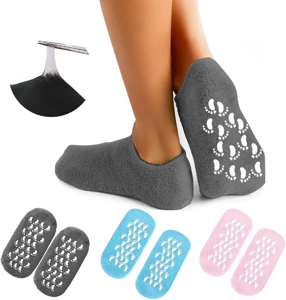 Gel Socks, Ultra-Soft Moisturizing Socks with Spa Quality Gel for Moisturizing, Gel Socks Helps Repair Dry Cracked Skins,Spa Gel Heel Socks for Woman (Grey, One Size)