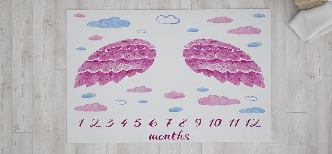 Home Print Milestone Blanket for Baby 110X 90 CM Italian Velvet Comes with a Circular Metal Ring , 2725619348876