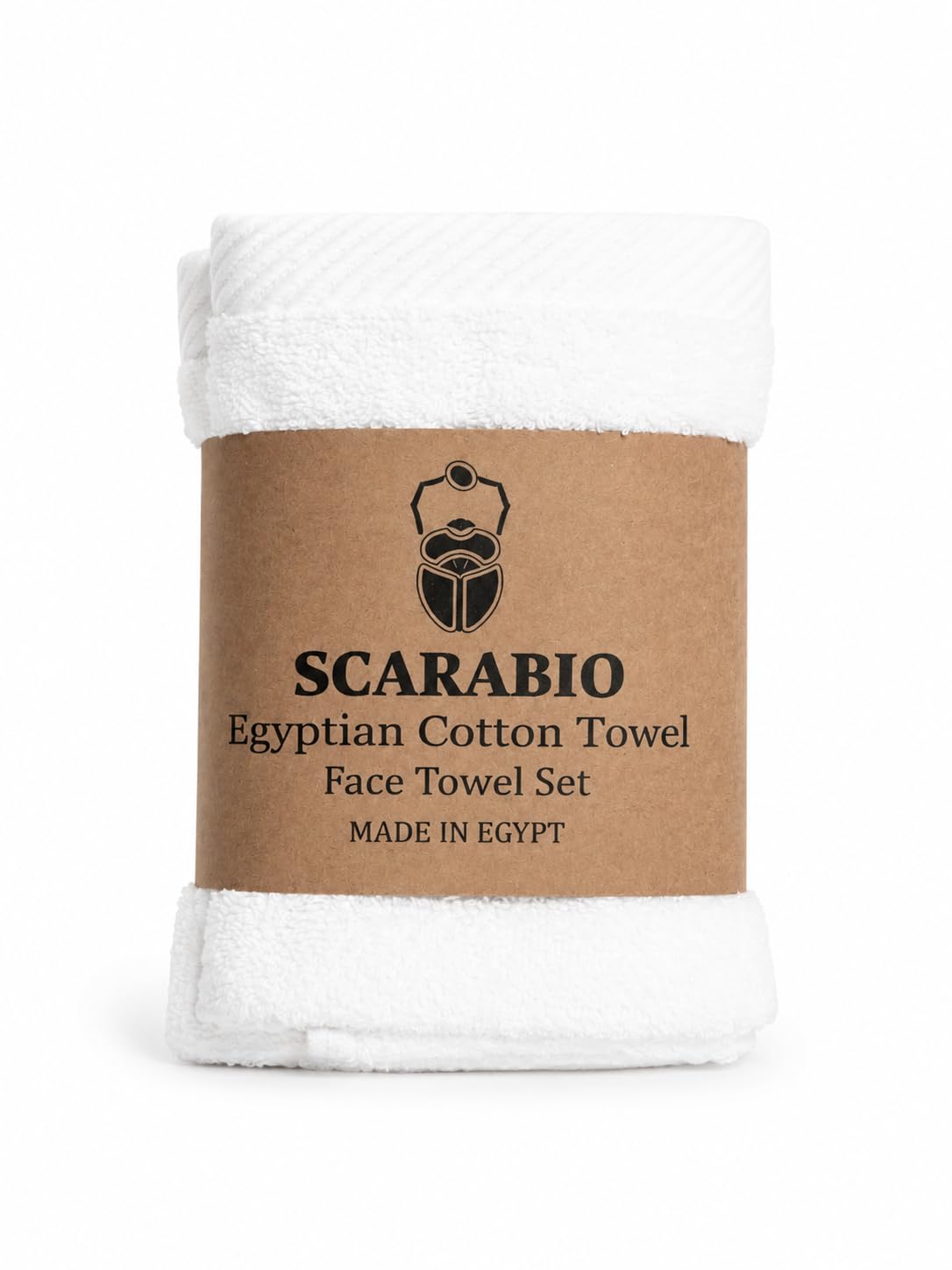 Scarabio 100% Egyptian Cotton Face Towel Set of 3, 30 x 30 cm - Luxury Hotel Spa Washclothes - Extra Long Staple Cotton, Ultra Soft & Absorbent - Made in Egypt (White)