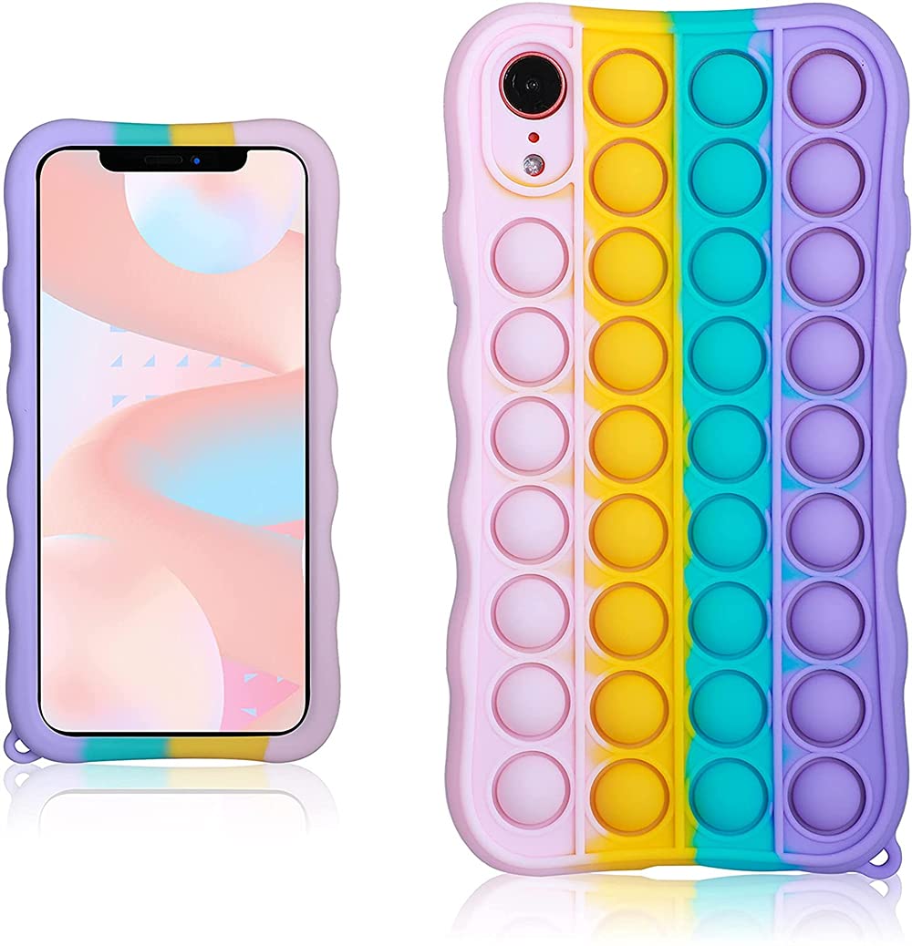 Phone Case, ELECDON Cartoon Kawaii Funny Cute Fun Silicone Design Cover for Girls Kids Boys Fashion Cases Unique Fidget Aesthetic Pretty Teen Precise Color Bubble (for Iphone XR 6.1")