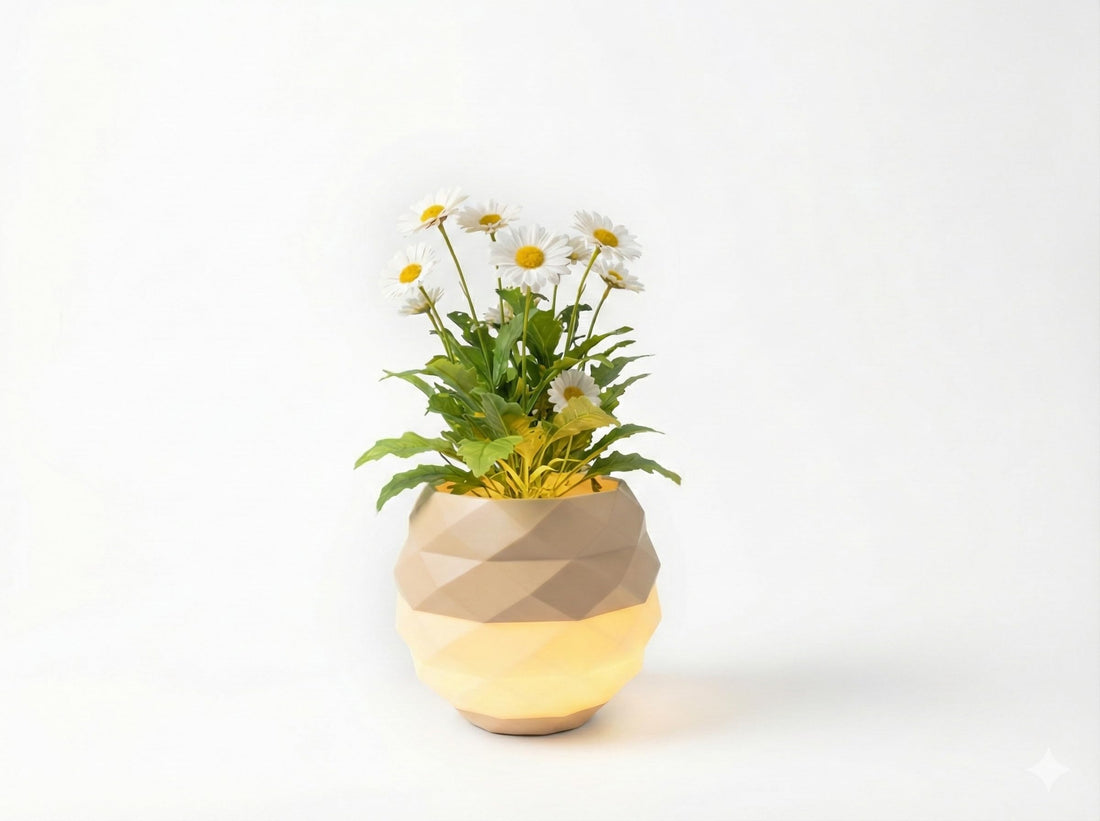 GlowPot LED Planter – Decorative Light-Up Flower Pots for Home Décor Night Light Planters | Modern LED Plant Pots for Living Room, Bedroom & Office | Warm Ambient Lighting (prismatic)
