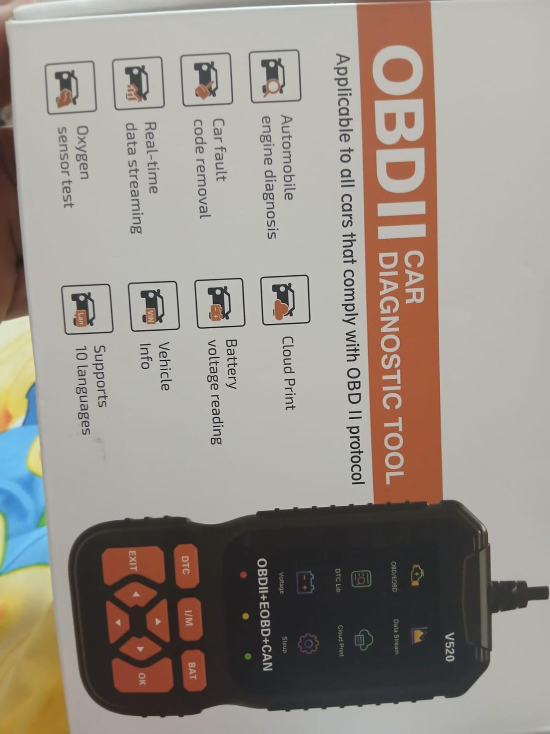 V520 Car Diagnostic Scanner, OBDII+EOBD+CAN Diagnostic Scanner, Fault Code Reader with Cloud Printing, Battery and Voltage Test, Support 10 Languages