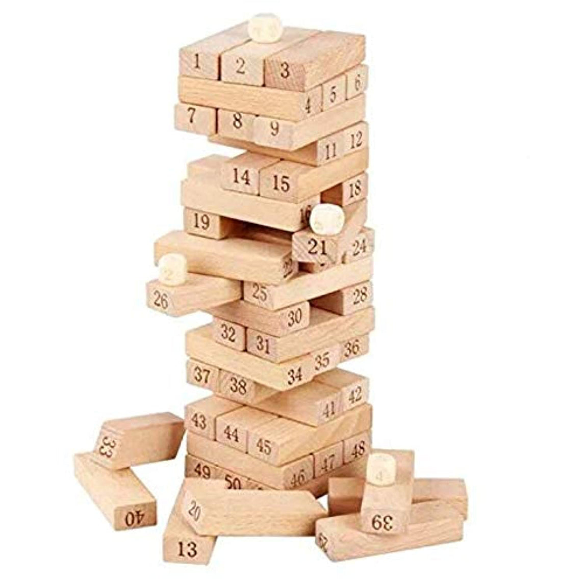51 Pieces Giant Tumble Tower Blocks Game Giant Toppling Tower Wood Stacking Game with 1 Dice Set for Adult, Kids, Family