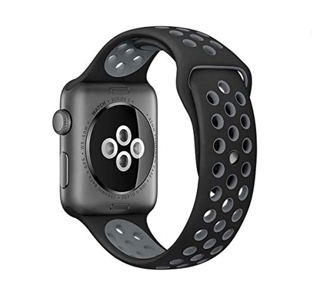 Black breathable with holes sport silicone watch band for smart watch 42mm bracelet strap