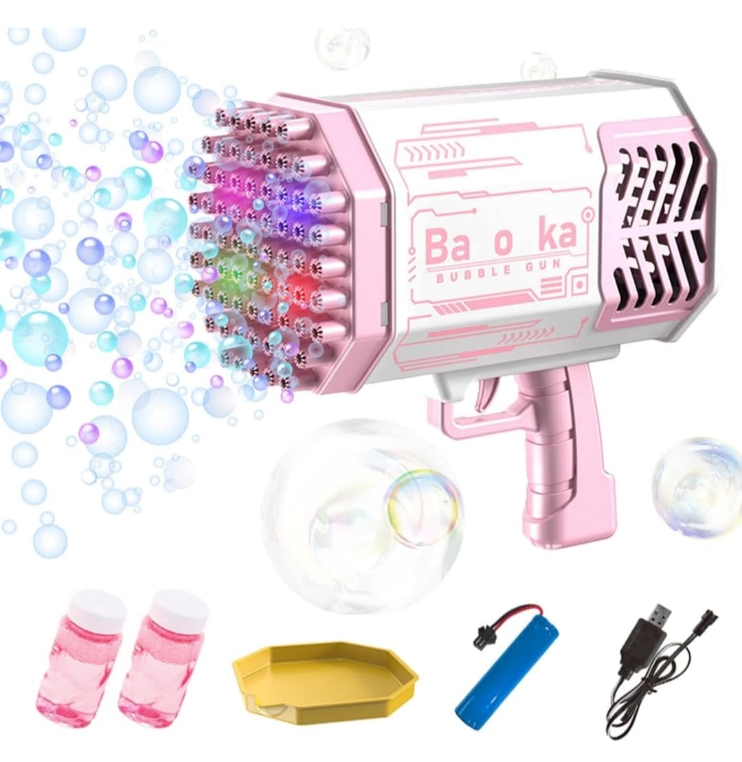 Bubble Gun, Bubble Gun with 69 Holes and Light, Automatic Electric Bubble Maker Machine for Summer Indoor Outdoor Activities for Party.(BMPY)