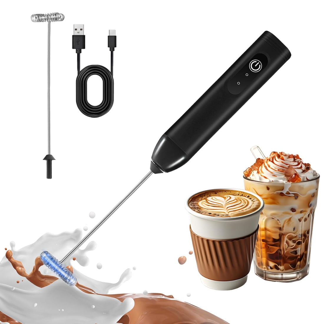 Mini Handheld Milk Frother with Stainless Steel Whisk,Powerful Milk Frother Wand,Milk Foamer, Mini Mixer & Coffee Blender Frother for Frappe, Latte, Matcha, No Stand