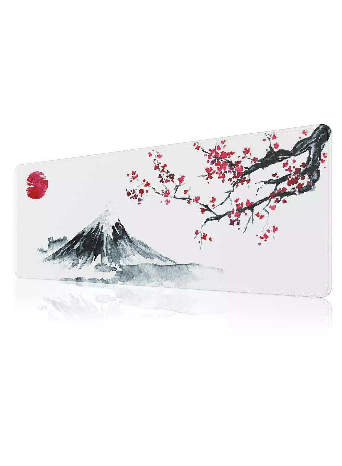 Japanese Cherry Blossom Design White Mouse Pad, Large Extended Mouse Pad for Office with Stitched Edges and Non-Slip Rubber Base, XL Gaming Mouse Pad (70x30x2mm)