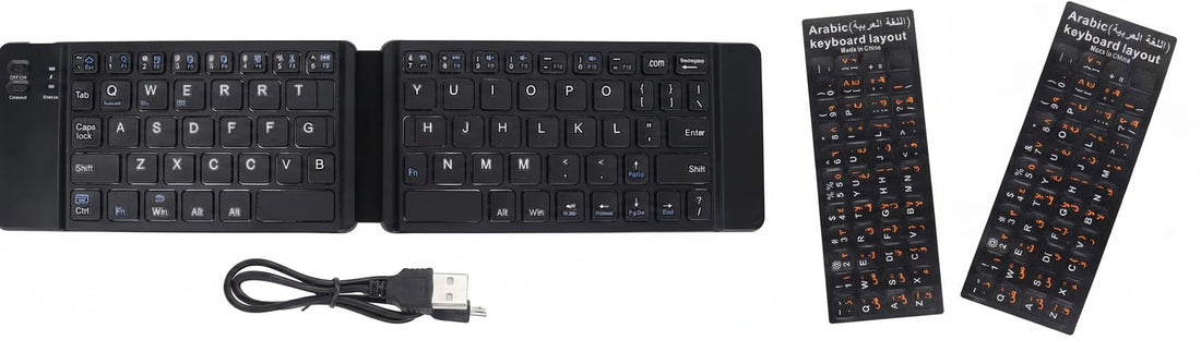 Foldable Wireless Bluetooth Keyboard with Arabic Letter Sticker Gift Portable Computer Keyboard USB Rechargeable Pocket Size Compatible with Most Tablets, Computers, Phones.