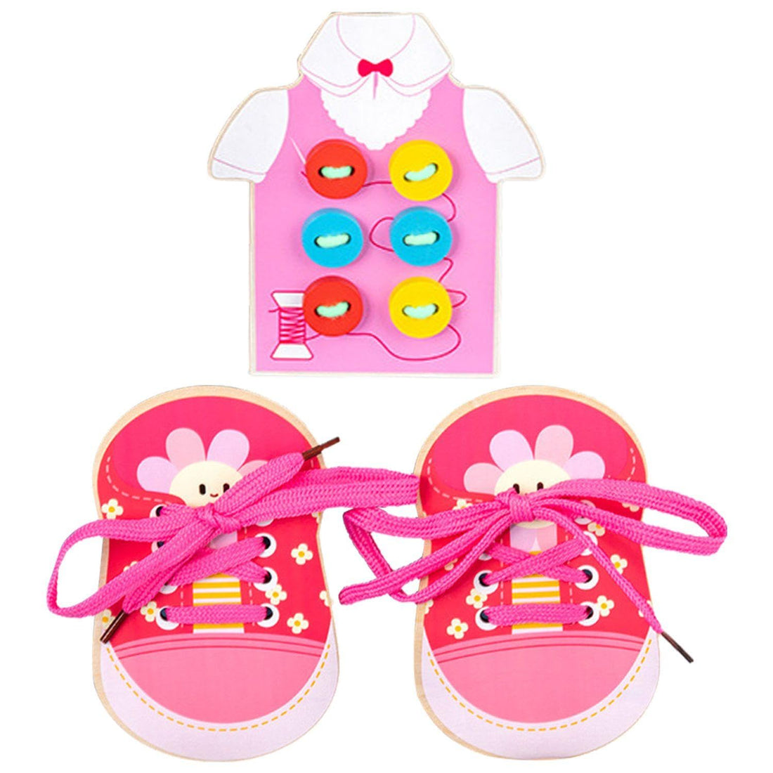 2 Exercise Boards for Lacing Shoes and 1 Button Tipping Board, Creative Toys for Kids, Educational Toys, Early Childhood Education Toys, pink, M