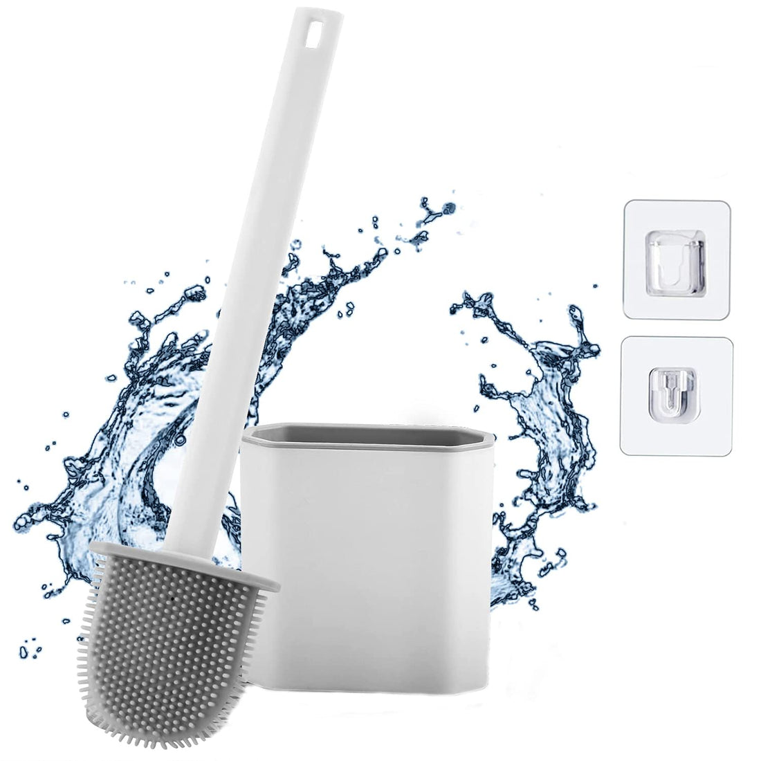 Arabest Toilet Brush with Holder, Wall Mounted Silicone Toilet Brush Set with Extra Hook and Non-Slip Handle, Toilet Brush for Deep Cleaning and Drying