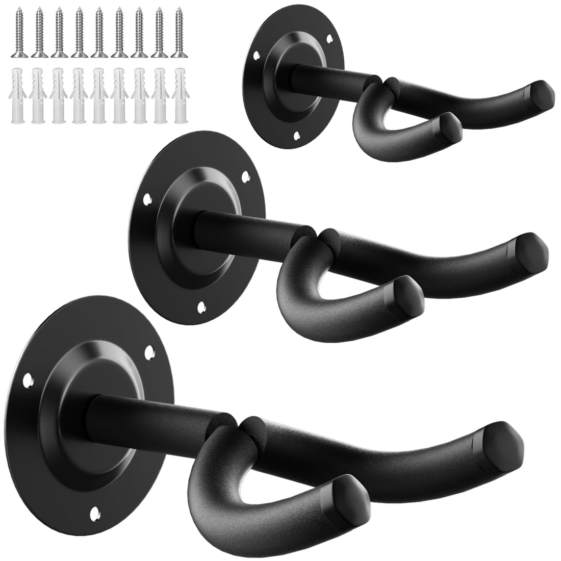 3-Pack Guitar Wall Mount - Black Guitar Holder, Stand Display for Electric, Classical, Acoustic, Bass, Ukulele, Mandolin, Banjo