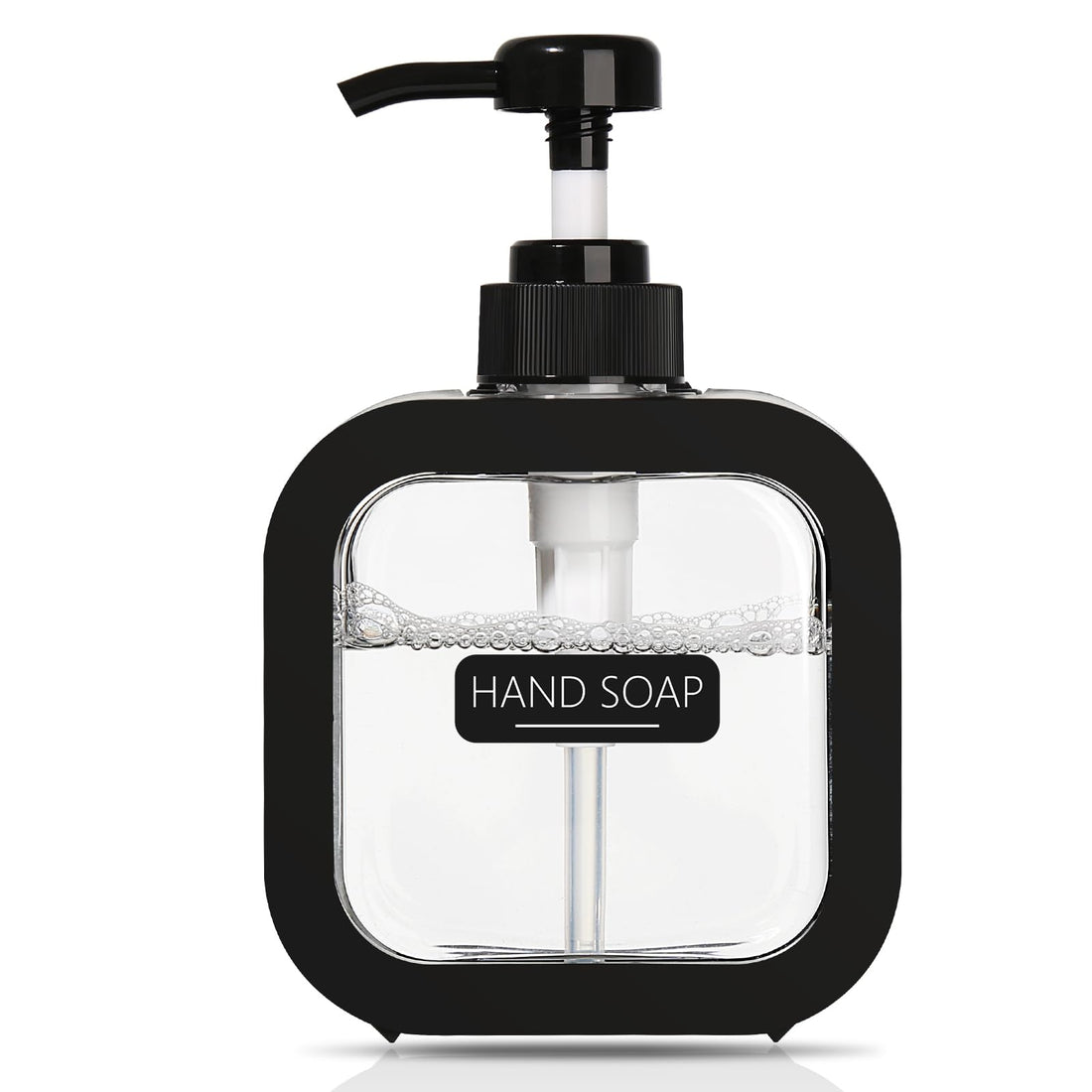 Hand Soap Dispenser for Bathroom 1Pack, Modern Plastic Dish Soap Dispenser for Kitchen, 10oz Soap Dispenser with Pump and Labels, Black Small Soap Dispenser - Cute for Lotion