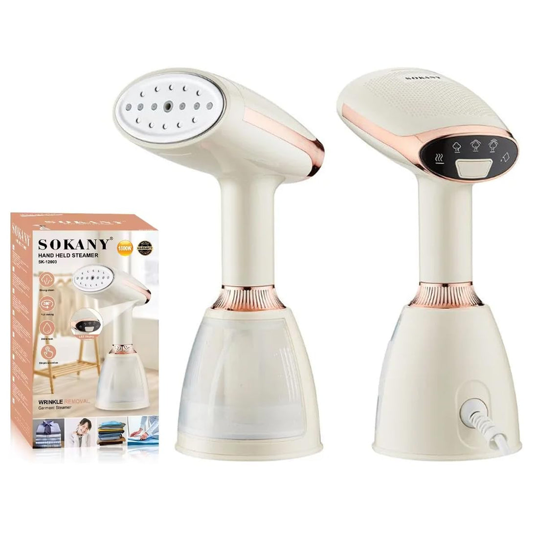 Sokany Handheld Garment Steamer 1500W – 360° Ironing, LED Display, Rapid Heat-Up, 260ml Tank, SK-12003