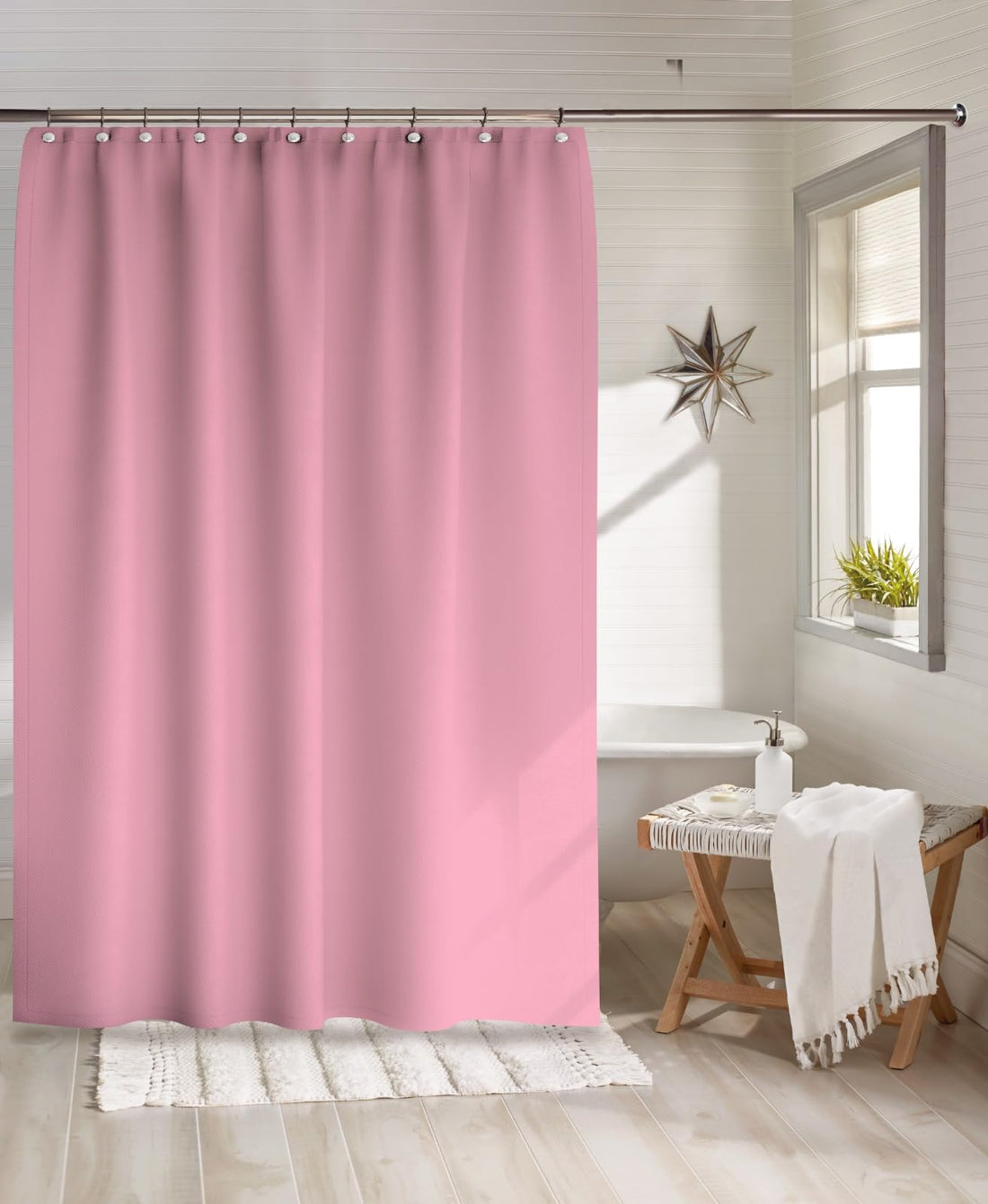 Eleven Group_Shower Curtain Pink water proof 200 CM Length *280 CM width with 12 Hooks