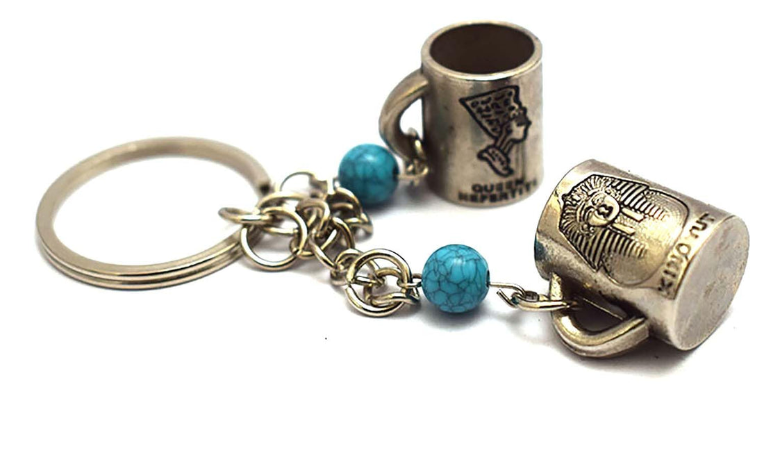 immatgar pharaonic Egyptian King Nefertiti and Tutankhamun mug shape with bead keychain ancient Egyptian souvenirs gifts from Egypt Collectible Pharaohs