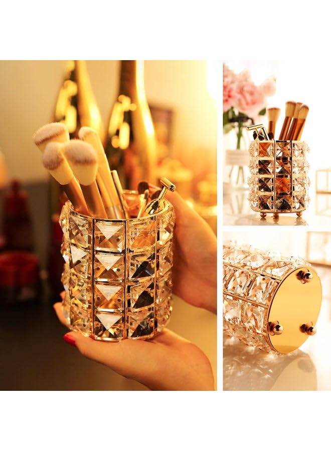 Crystal Brush Holder And Gold Makeup Organizer