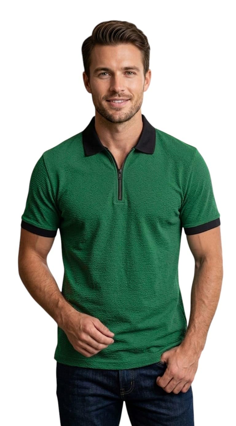 Miza Men's Polo Shirt Half Zipper Comfortable Grain Material Color Matching Collar and Sleeves Casual Everyday Wear
