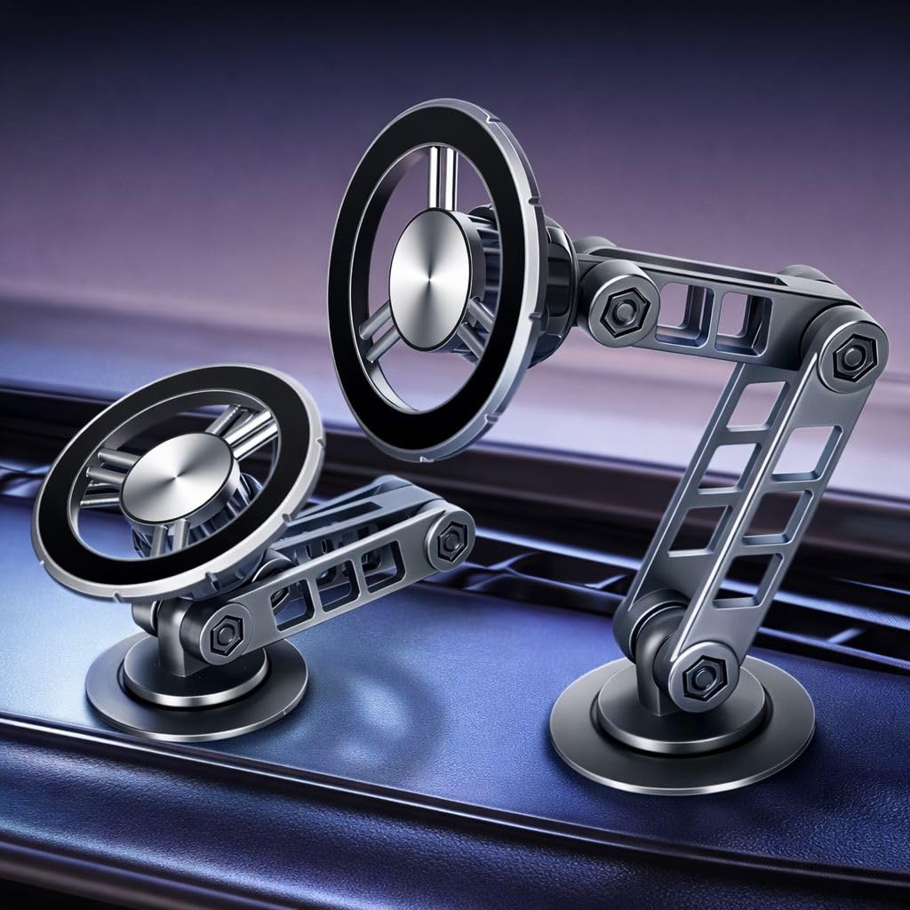 Strong Magnetic Car Phone Holder – 360° Adjustable Metal Arm – Silicone Suction Base Super Hold on Any Smooth Surface (Dashboard, Glass, Desk) – Compatible with All Smartphones