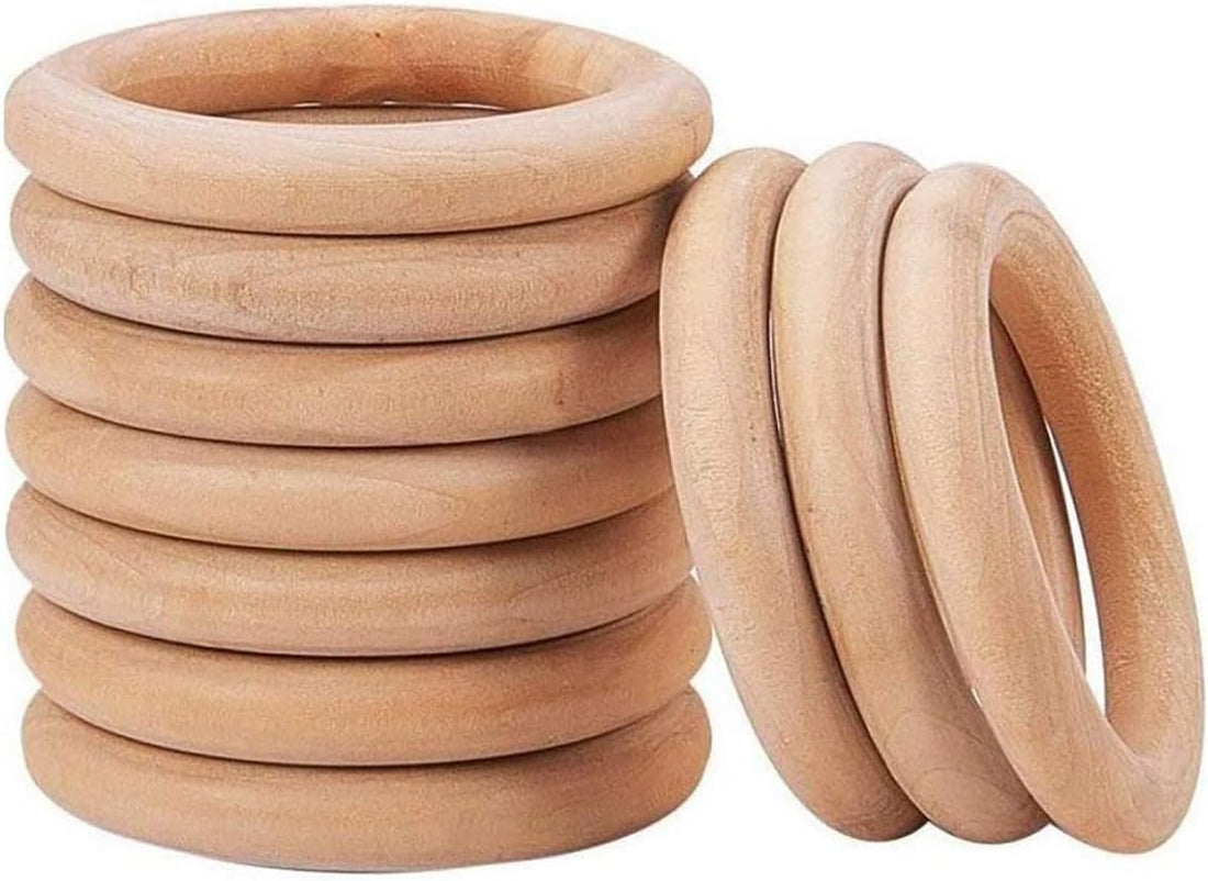 JAZZEEL Unfinished Wooden Rings, 8 cm Solid Wood Craft Hoops for Macrame, Jewelry Making, Teethers, and DIY Projects, Smoothly Sanded Natural Wood Circles for Pendants (2 Pack)