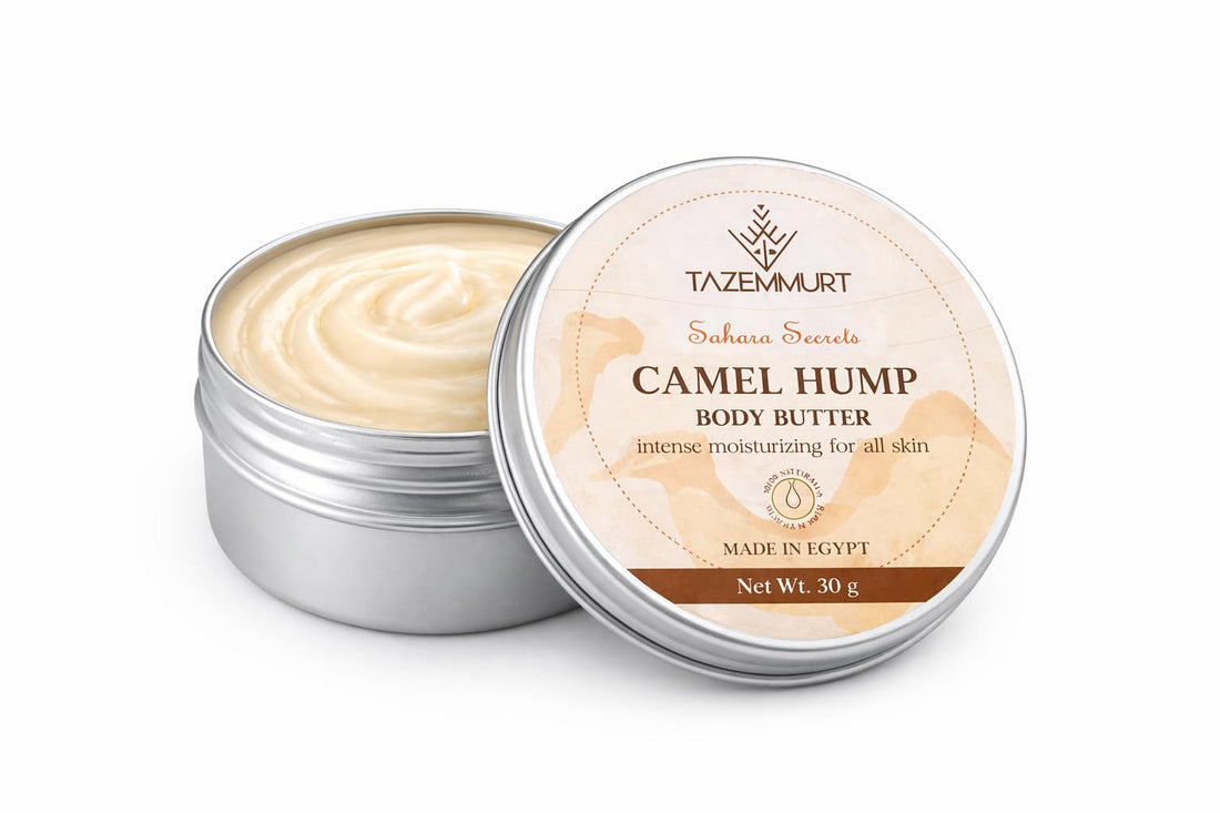 TAZEMMURT Camel Hump Body Butter – Intense Moisturizing Cream – Deep Nourishing Body Butter for Dry Skin – Sahara Secrets – Made in Egypt (30 G) زبدة جسم بسنام الجمل ترطيب عميق للبشرة الجافة
